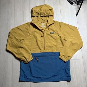 LL Bean Anorak Jacket Mens S Tan Blue Mountain Classic Pullover 500907